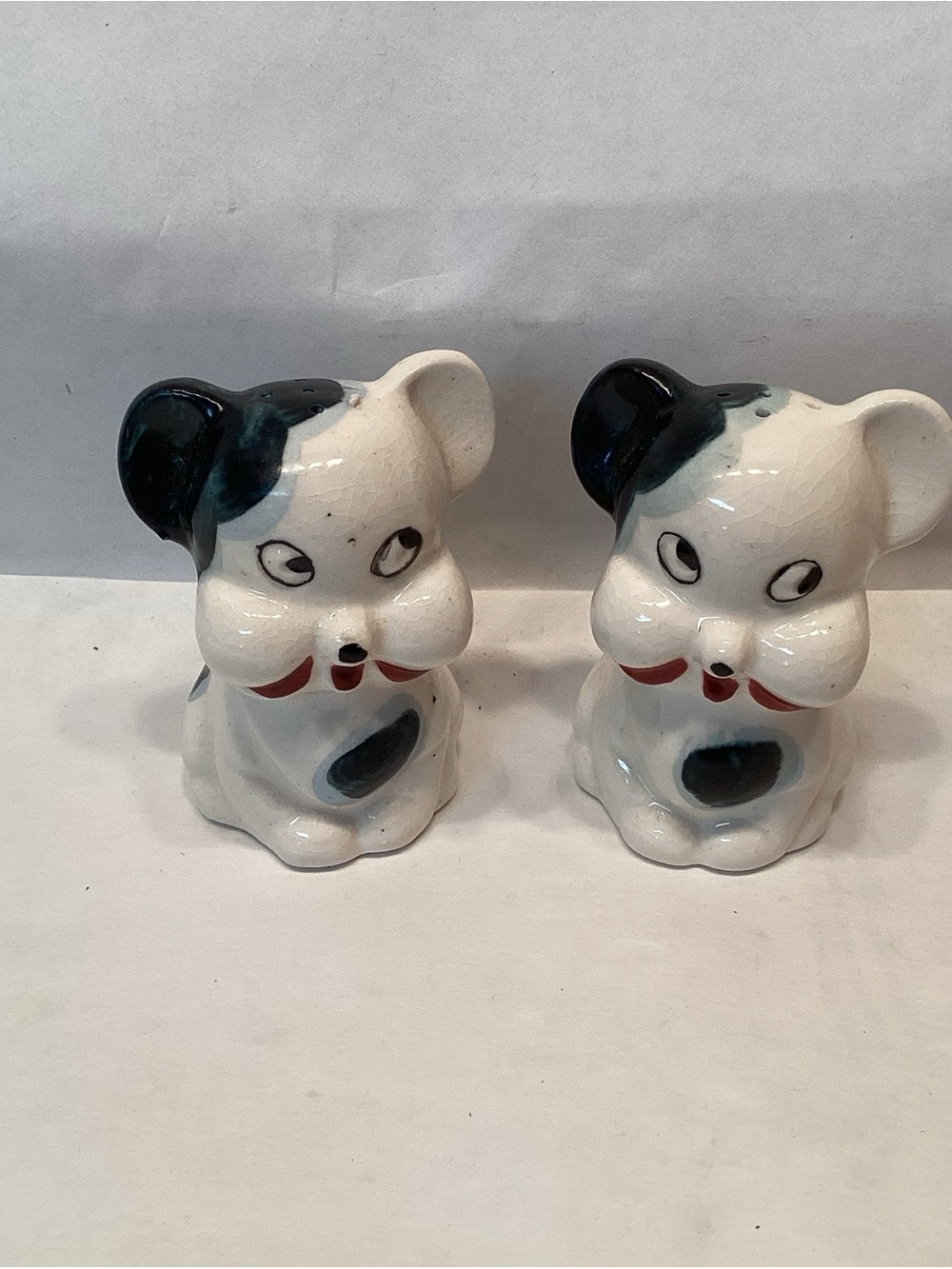 Kitsch Dog Salt & Pepper Japan Vintage Puppy Spotted Eye Roll Expression